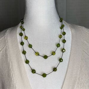 Robert & Rose Vintage Bronze Tone Double Strand Green Acrylic Beads Necklace